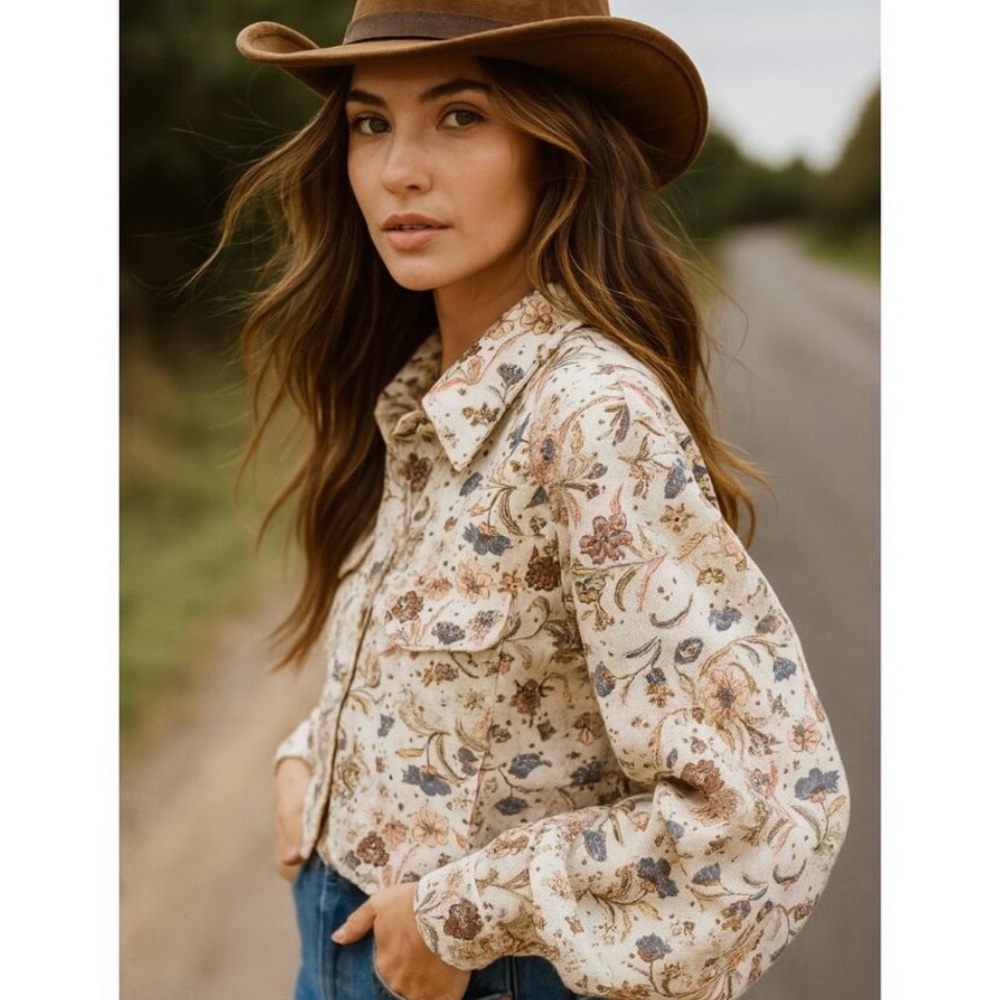 NWT ~ Solitaire Floral Print Eyelet Trucker Jacket - Size Small